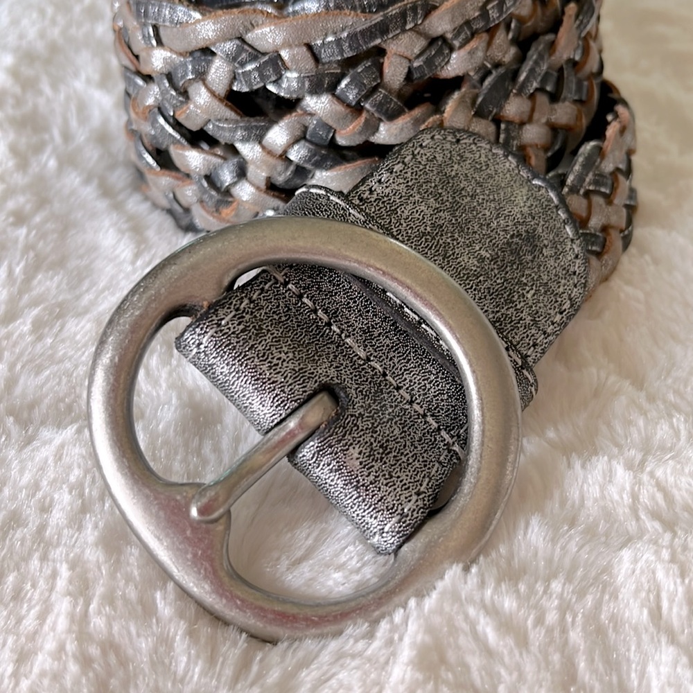 Linea Pelle (Anthropologie) Woven Leather Belt (L) Distressed Metallic
